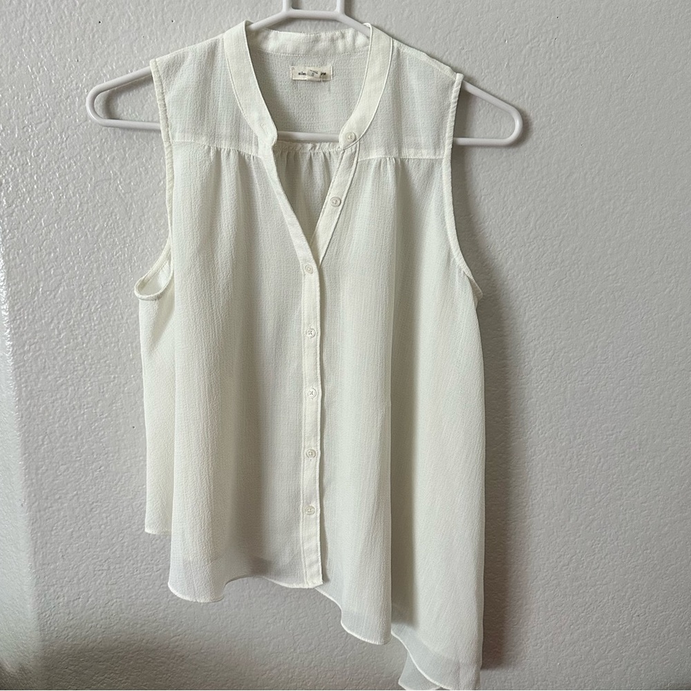 Silence + Noise White Asymmetrical Button Down Sh… - image 1
